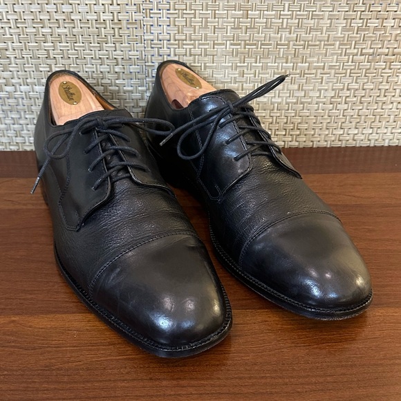 🌟HP🌟Soft Black Leather Cap Toe Derby Dress Shoes by Pronto Uomo Made Italy 10 - Picture 2 of 13